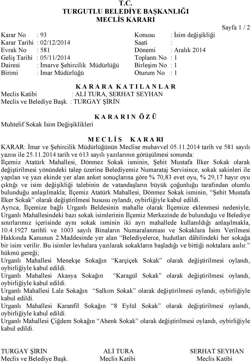 2014 tarih ve 581 sayılı yazısı ile 25.11.