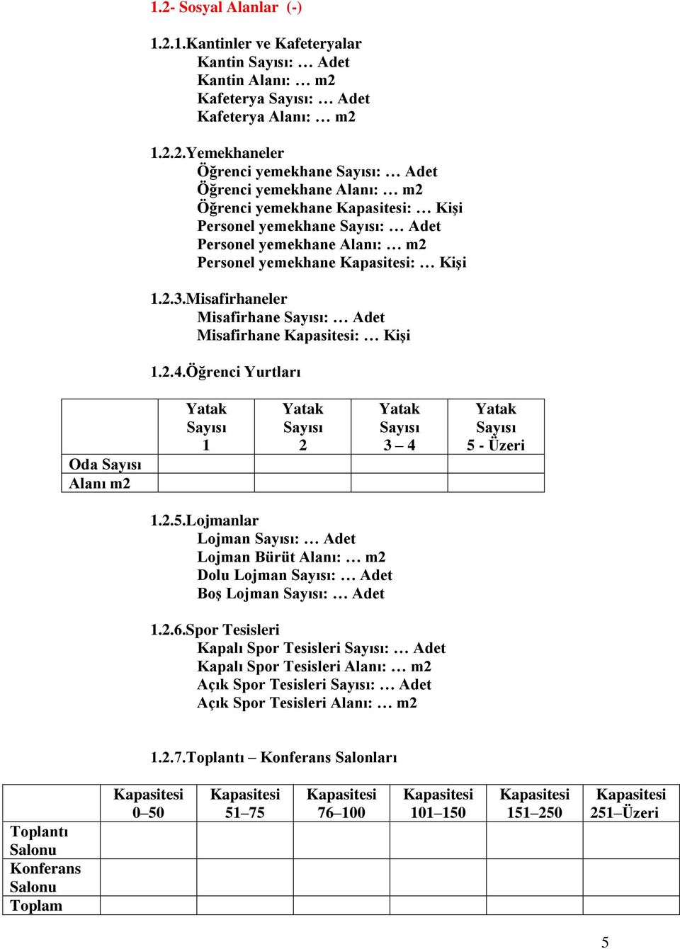 - Üzeri 1.2.5.Lojmanlar Lojman Sayısı: Adet Lojman Bürüt Alanı: m2 Dolu Lojman Sayısı: Adet Boş Lojman Sayısı: Adet 1.2.6.