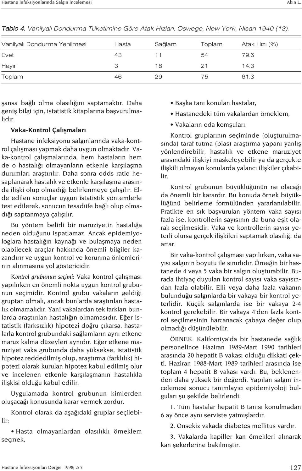 Daha genifl bilgi için, istatistik kitaplar na baflvurulmal d r. Vaka-Kontrol Çal flmalar Hastane infeksiyonu salg nlar nda vaka-kontrol çal flmas yapmak daha uygun olmaktad r.