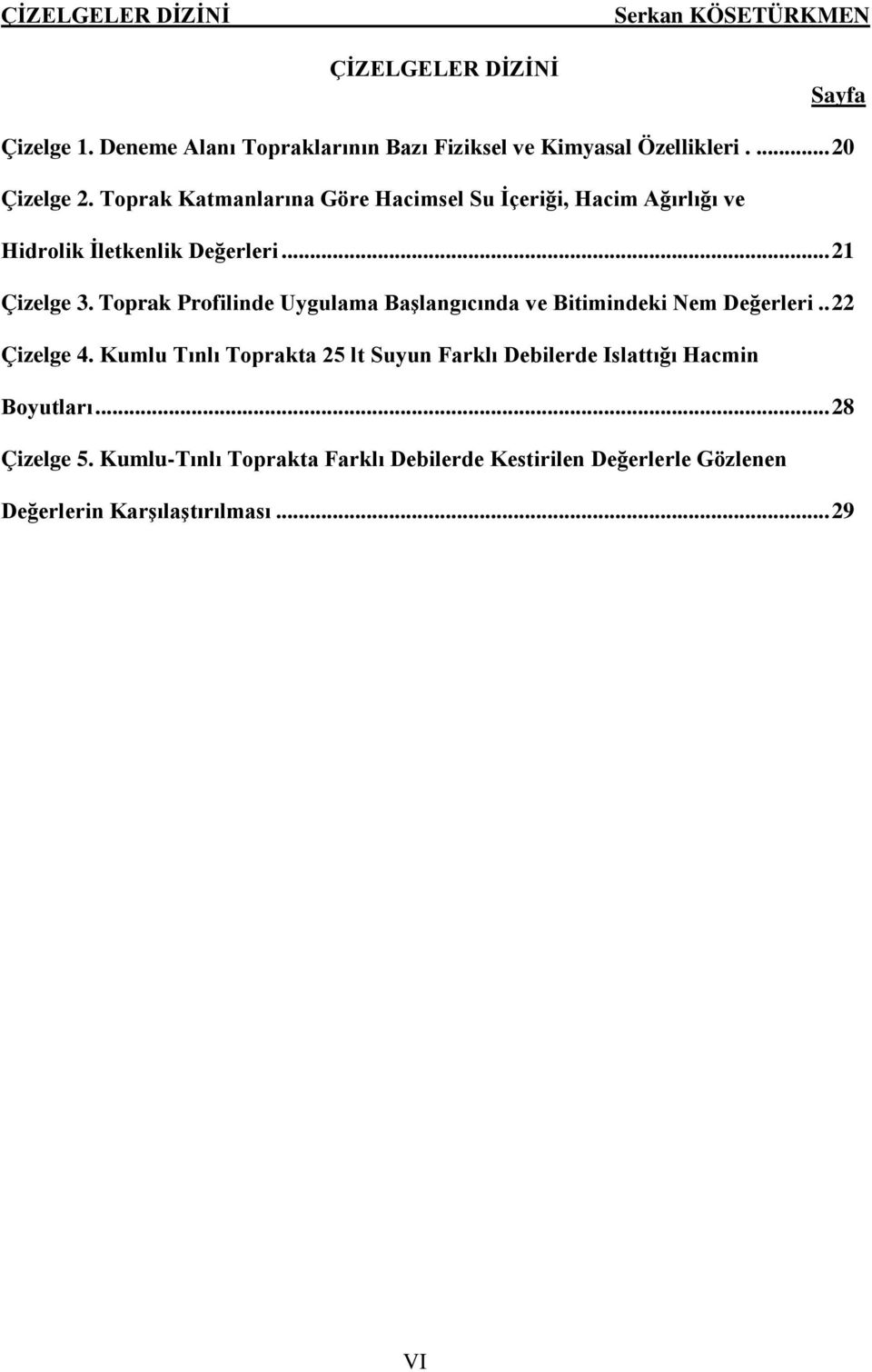 Toprak Profilinde Uygulama Başlangıcında ve Bitimindeki Nem Değerleri..22 Çizelge 4.