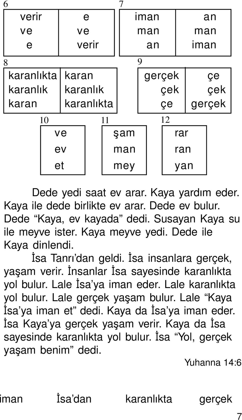 I«sa TanrÜ dan geldi. I«sa insanlara gerçek, yascam verir. I«nsanlar I«sa sayesinde karanlükta yol bulur. Lale I«sa ya iman eder. Lale karanlükta yol bulur. Lale gerçek yascam bulur.