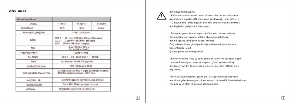 Birim düşerse veya birim kasası kırılırsa Güç kablosu hasar girmişse (dolgu malzemesi görünüyorsa, bağlantısızsa, v.b.) Çalışmıyorsa (ton sesi yoksa) - Elektrik şokunu veya yangını önlemek için birim kasasını hiçbir zaman çıkartmayınız veya açmayınız, çünkü yüksek voltajlı bileşenleri vardır.