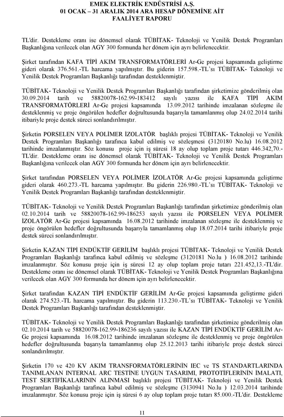 -TL sı TÜBİTAK- Teknoloji ve Yenilik Destek Programları Başkanlığı tarafından desteklenmiştir. TÜBİTAK- Teknoloji ve Yenilik Destek Programları Başkanlığı tarafından şirketimize gönderilmiş olan 30.