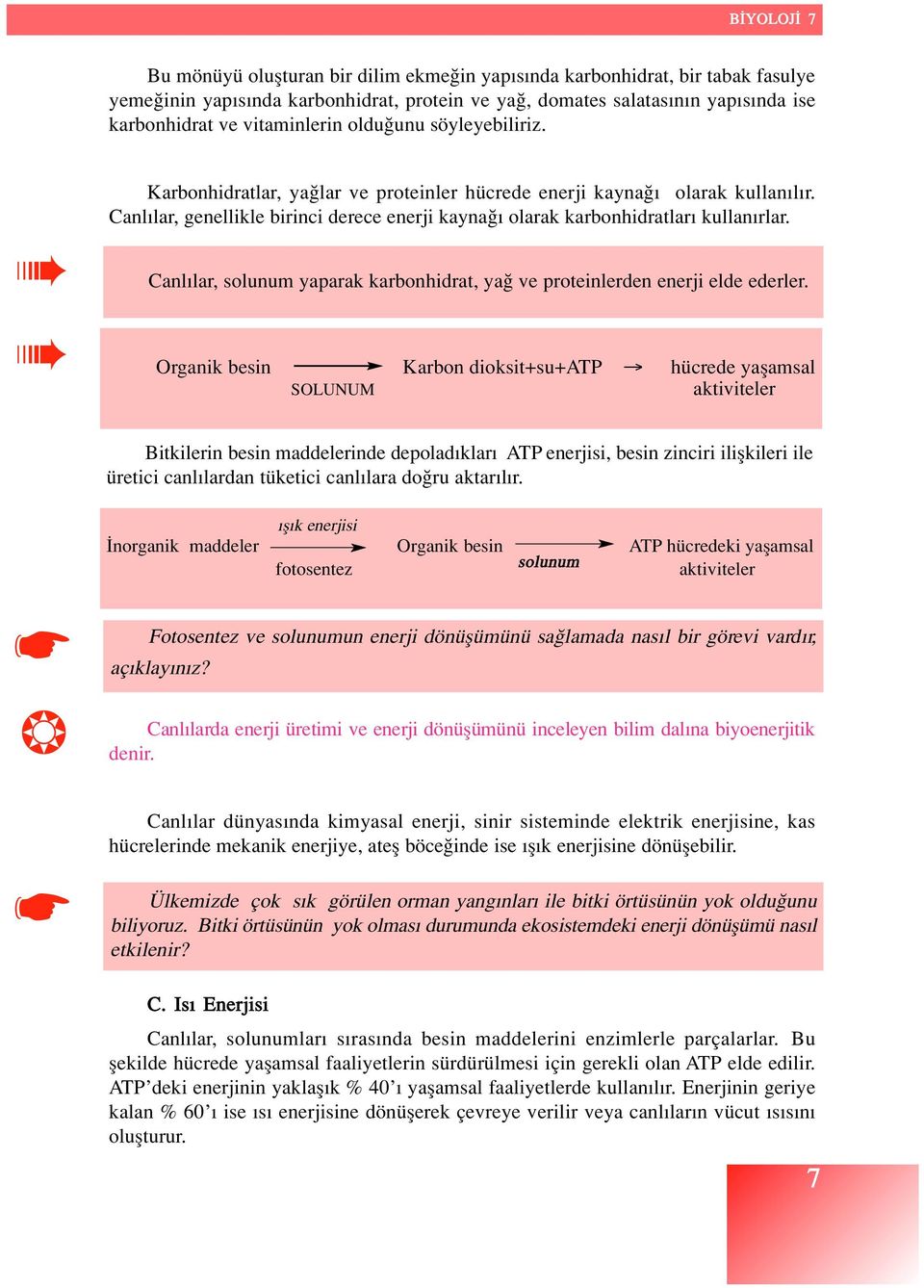 Canl lar, solunum yaparak karbonhidrat, ya ve proteinlerden enerji elde ederler.