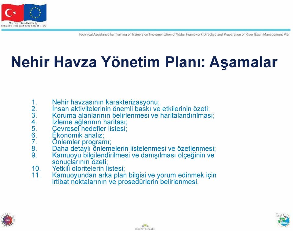 Önlemler programı; 8. Daha detaylı önlemelerin listelenmesi ve özetlenmesi; 9.