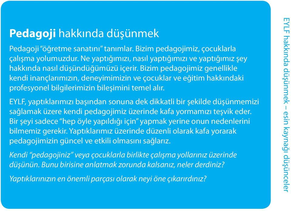 Bizim pedagojimiz genellikle kendi inançlarımızın, deneyimimizin ve çocuklar ve eğitim hakkındaki profesyonel bilgilerimizin bileşimini temel alır.