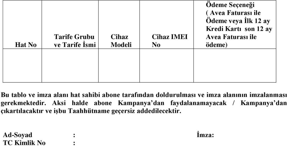 tarafından doldurulması ve imza alanının imzalanması gerekmektedir.