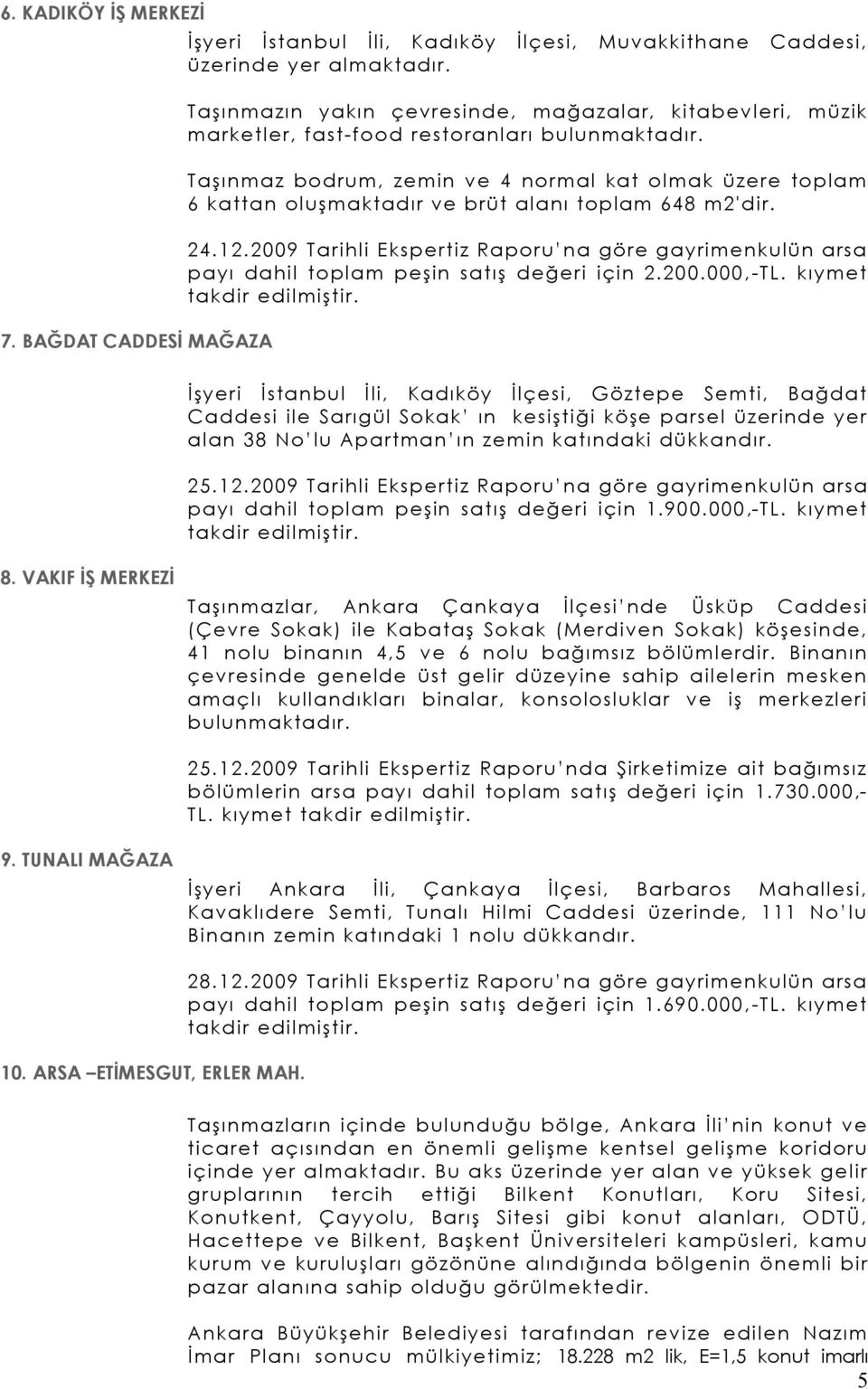 Taşınmaz bodrum, zemin ve 4 normal kat olmak üzere toplam 6 kattan oluşmaktadır ve brüt alanı toplam 648 m2'dir. 24.12.