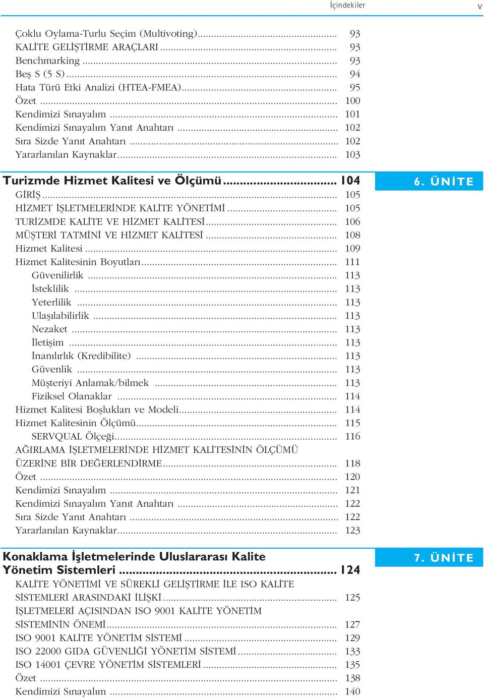 .. 105 H ZMET filetmeler NDE KAL TE YÖNET M... 105 TUR ZMDE KAL TE VE H ZMET KAL TES... 106 MÜfiTER TATM N VE H ZMET KAL TES... 108 Hizmet Kalitesi... 109 Hizmet Kalitesinin Boyutlar.