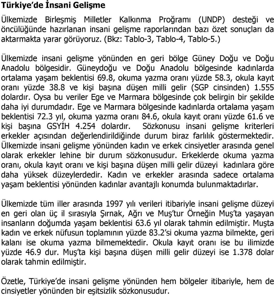 8, okuma yazma oranı yüzde 58.3, okula kayıt oranı yüzde 38.8 ve kişi başına düşen milli gelir (SGP cinsinden) 1.555 dolardır.