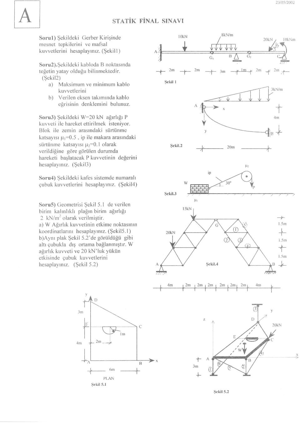 Soru3) $ekildeki W=20 kn agrrhgr P kurreti ile hareket enirilmek isteniyor. Blok ile zemin arasrndaki s[.irli.inme katsayrsr p1=0.5, ip ile makara arasrndaki siirtunme katsayrsr p2:0.