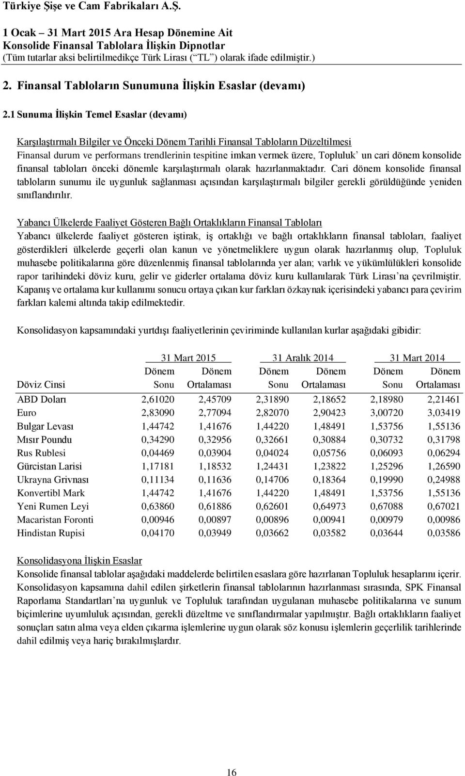 Topluluk un cari dönem konsolide finansal tabloları önceki dönemle karşılaştırmalı olarak hazırlanmaktadır.