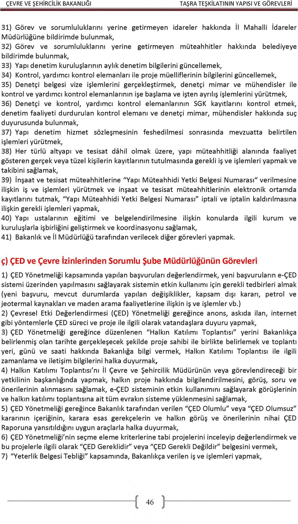 belgesi vize işlemlerini gerçekleştirmek, denetçi mimar ve mühendisler ile kontrol ve yardımcı kontrol elemanlarının işe başlama ve işten ayrılış işlemlerini yürütmek, 36) Denetçi ve kontrol,