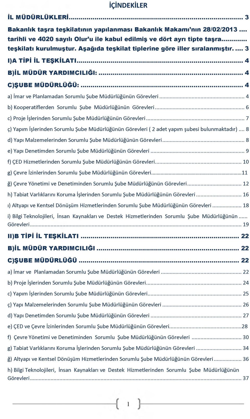 .. 4 a) İmar ve Planlamadan Sorumlu Şube Müdürlüğünün Görevleri... 4 b) Kooperatiflerden Sorumlu Şube Müdürlüğünün Görevleri... 6 c) Proje İşlerinden Sorumlu Şube Müdürlüğünün Görevleri.