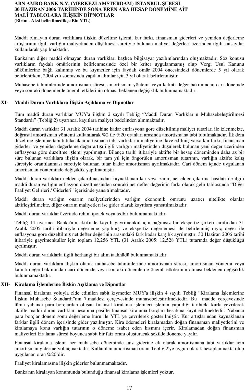 Söz konusu varlıkların faydalı ömürlerinin belirlenmesinde özel bir kriter uygulanmamış olup Vergi Usul Kanunu hükümlerine bağlı kalınmış ve bu kıymetler için faydalı ömür 2004 öncesindeki dönemlerde