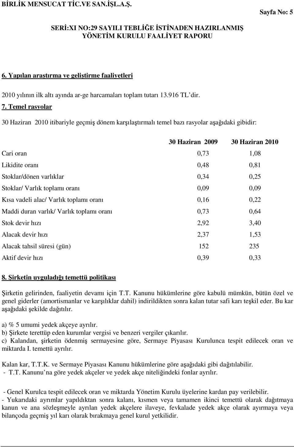 Stoklar/dönen varlıklar 0,34 0,25 Stoklar/ Varlık toplamı oranı 0,09 0,09 Kısa vadeli alac/ Varlık toplamı oranı 0,16 0,22 Maddi duran varlık/ Varlık toplamı oranı 0,73 0,64 Stok devir hızı 2,92 3,40