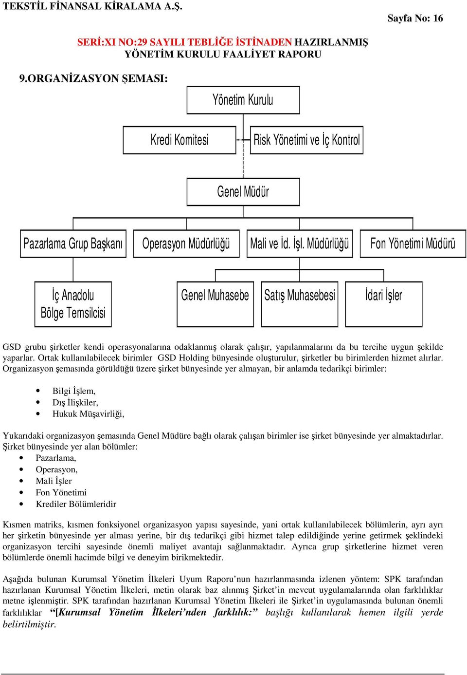 ekilde yaparlar. Ortak kullanılabilecek birimler GSD Holding bünyesinde oluturulur, irketler bu birimlerden hizmet alırlar.