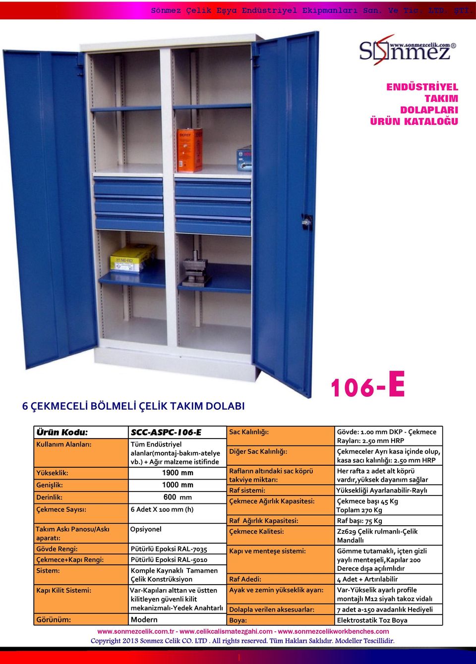 Diðer Çekmece baþý 45 Kg Toplam 270 Kg Raf baþý: 75