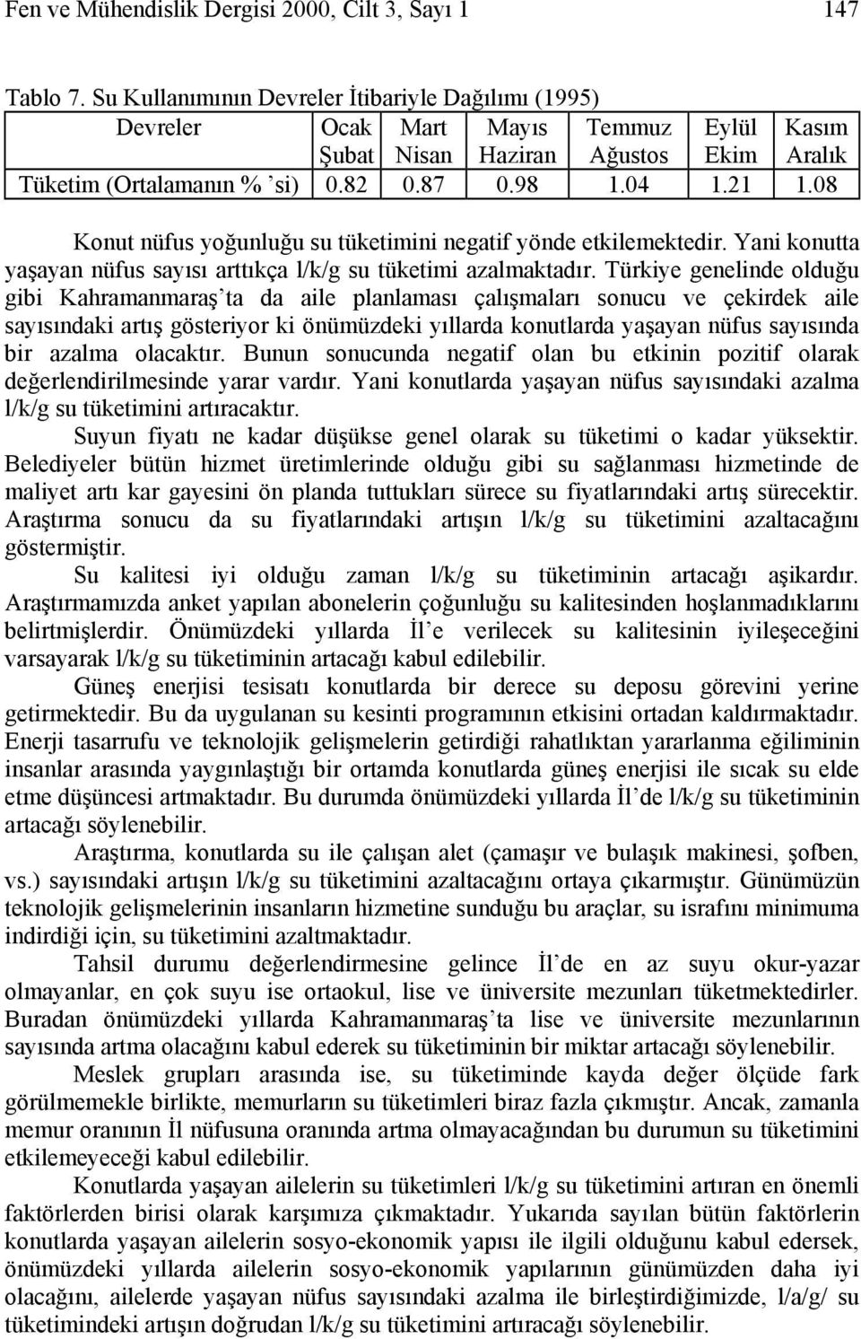 08 Konut nüfus yoğunluğu su tüketimini negatif yönde etkilemektedir. Yani konutta yaşayan nüfus sayısı arttıkça l/k/g su tüketimi azalmaktadır.