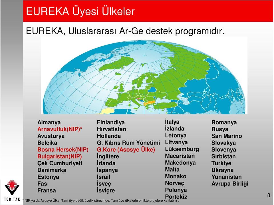 G. Kıbrıs Rum Yönetimi G.Kore (Asosye Ülke) Đngiltere Đrlanda Đspanya Đsrail Đsveç Đsviçre * NIP ya da Asosye Ülke :Tam üye değil, üyelik sürecinde.