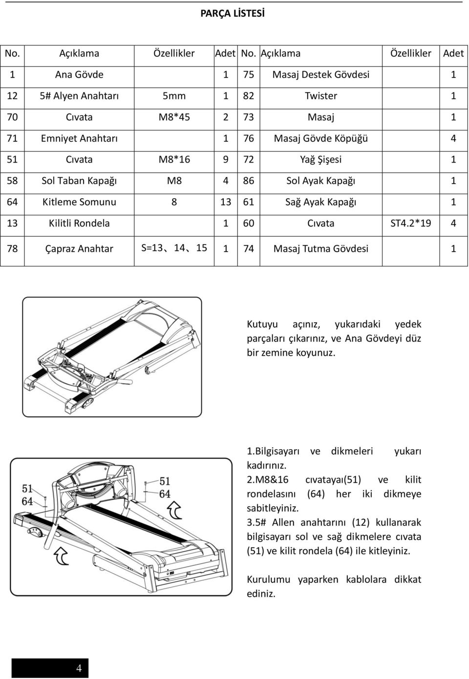 Sol Taban Kapağı M8 4 86 Sol Ayak Kapağı 64 Kitleme Somunu 8 3 6 Sağ Ayak Kapağı 3 Kilitli Rondela 60 Cıvata ST4.