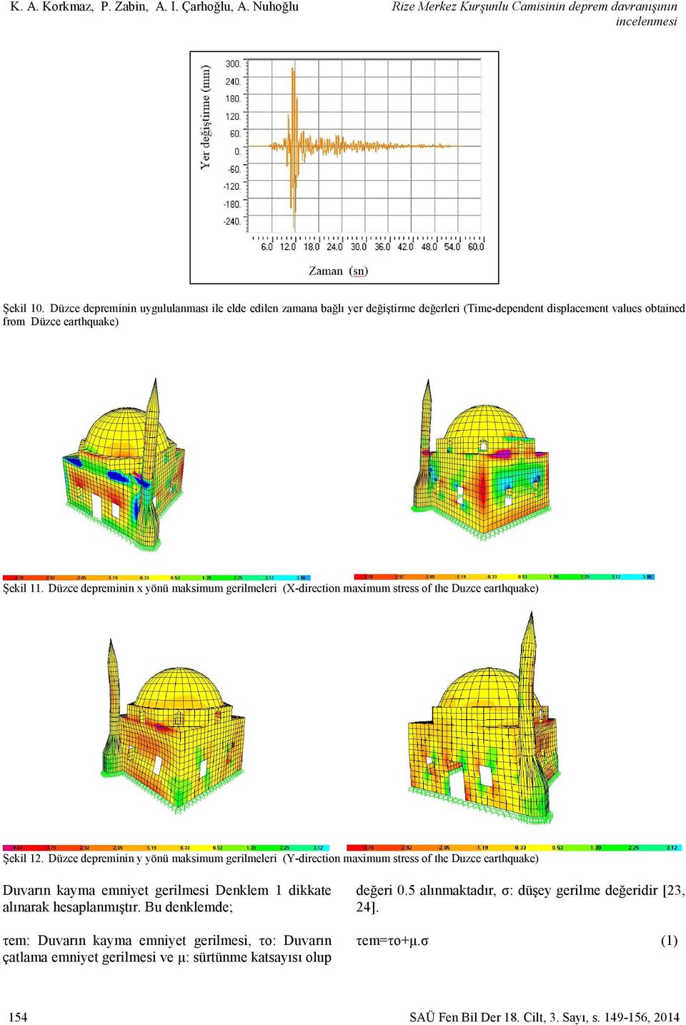 Düzce depreminin x yönü maksimum gerilmeleri (X-direction maximum stress of the Duzce earthquake) Şekil 12.