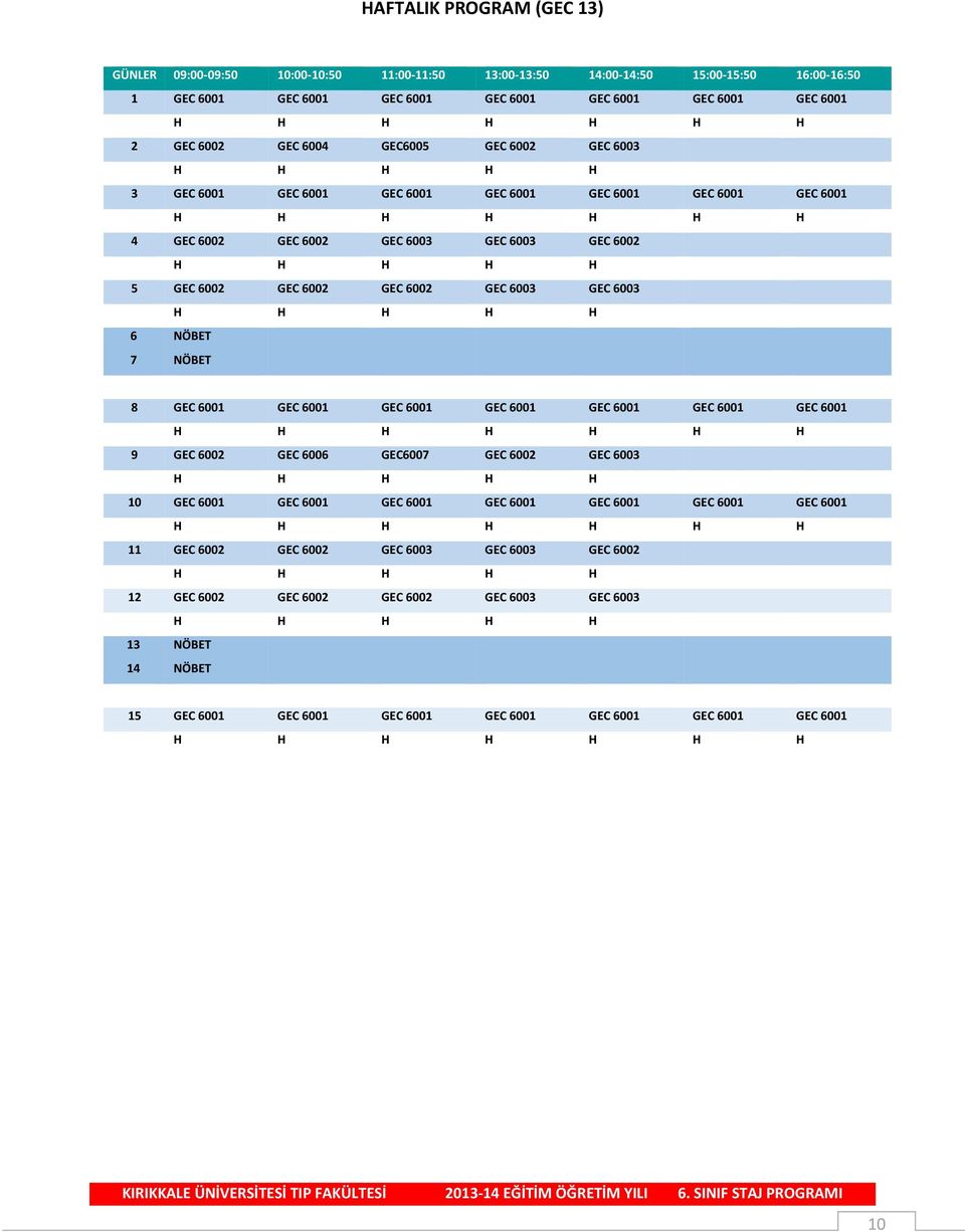 6003 GEC 6003 H H H H H 6 NÖBET 7 NÖBET 8 GEC 6001 GEC 6001 GEC 6001 GEC 6001 GEC 6001 GEC 6001 GEC 6001 9 GEC 6002 GEC 6006 GEC6007 GEC 6002 GEC 6003 H H H H H 10 GEC 6001 GEC 6001 GEC 6001 GEC 6001