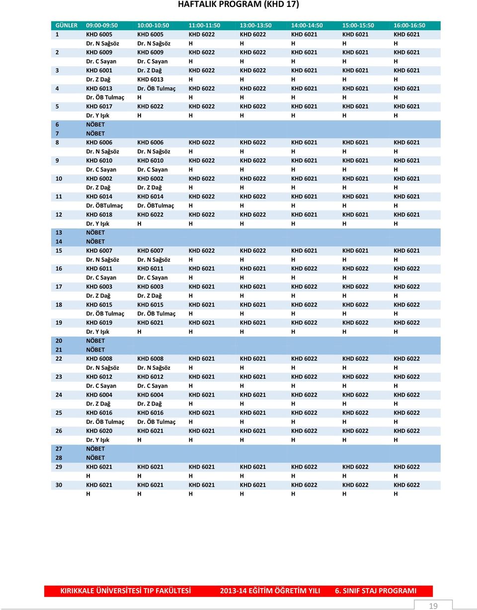 Z Dağ KHD 6013 H H H H H 4 KHD 6013 Dr. ÖB Tulmaç KHD 6022 KHD 6022 KHD 6021 KHD 6021 KHD 6021 Dr. ÖB Tulmaç H H H H H H 5 KHD 6017 KHD 6022 KHD 6022 KHD 6022 KHD 6021 KHD 6021 KHD 6021 Dr.