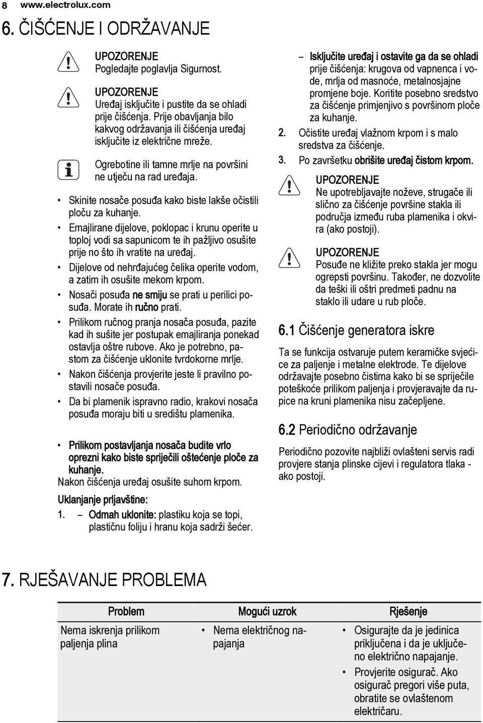 Skinite nosače posuđa kako biste lakše očistili ploču za kuhanje. Emajlirane dijelove, poklopac i krunu operite u toploj vodi sa sapunicom te ih pažljivo osušite prije no što ih vratite na uređaj.