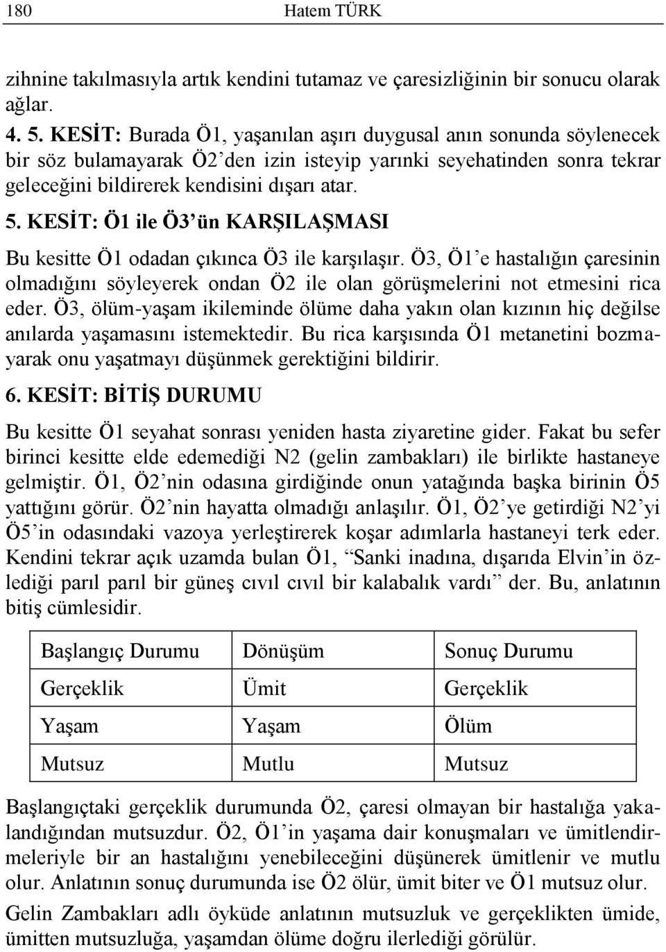 KESĠT: Ö1 ile Ö3 ün KARġILAġMASI Bu kesitte Ö1 odadan çıkınca Ö3 ile karģılaģır. Ö3, Ö1 e hastalığın çaresinin olmadığını söyleyerek ondan Ö2 ile olan görüģmelerini not etmesini rica eder.