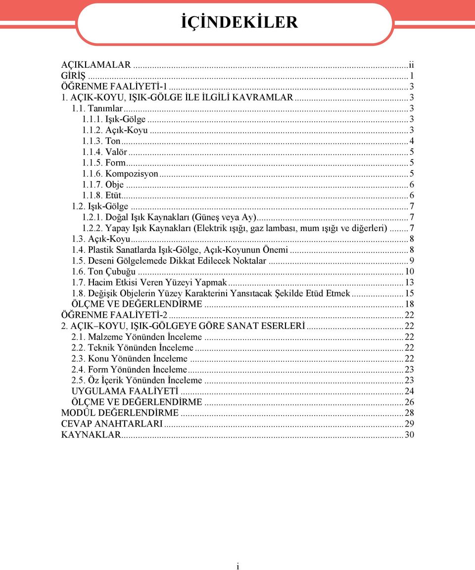 ..7 1.3. Açık-Koyu...8 1.4. Plastik Sanatlarda Işık-Gölge, Açık-Koyunun Önemi...8 1.5. Deseni Gölgelemede Dikkat Edilecek Noktalar...9 1.6. Ton Çubuğu...10 1.7. Hacim Etkisi Veren Yüzeyi Yapmak...13 1.