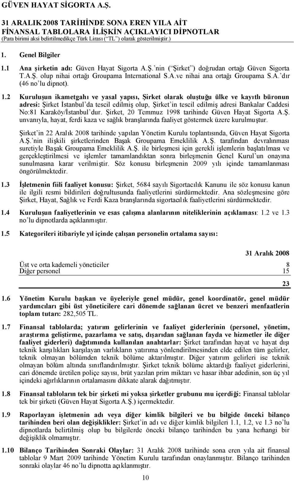 Karaköy/İstanbul dur. Şirket, 20 Temmuz 1998 tarihinde Güven Hayat Sigorta A.Ş. unvanıyla, hayat, ferdi kaza ve sağlık branşlarında faaliyet göstermek üzere kurulmuştur.