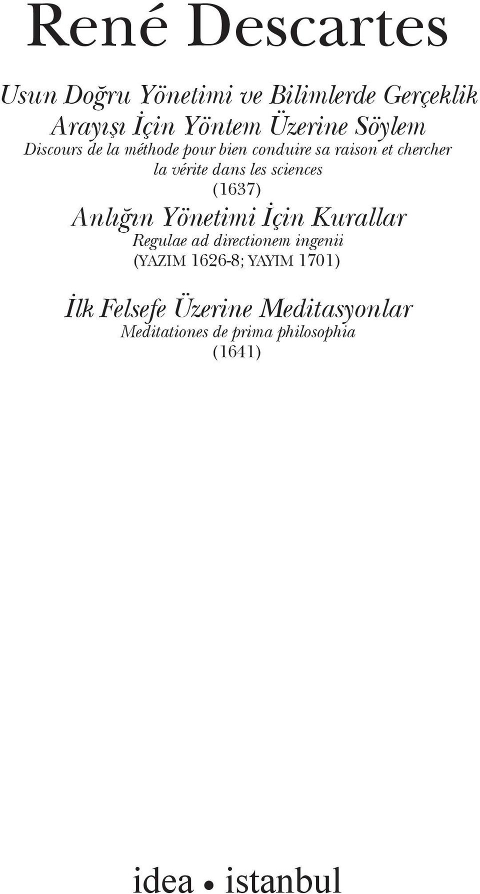 sciences (1637) Anlığın Yönetimi İçin Kurallar Regulae ad directionem ingenii (YAZIM 1626-8;