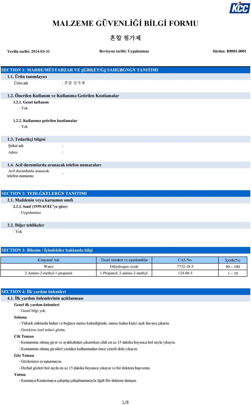 Acil durumlarda aranacak telefon numaraları Acil durumlarda aranacak : telefon numarası SECTION 2: