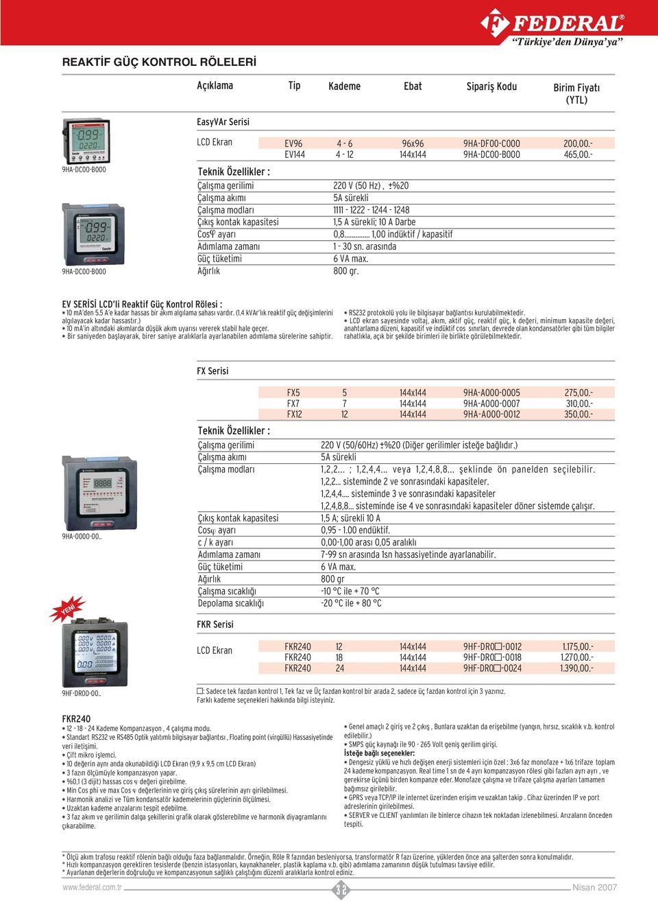 222 4 8,5 A sürekli; A Darbe 0,8...,00 indüktif / kapasitif 0 sn. aras nda 6 VA max. 800 gr. EV SER S li Reaktif Güç Kontrol Rölesi : * ma den 5.5 A e kadar hassas bir ak m alg lama sahas vard r. (.