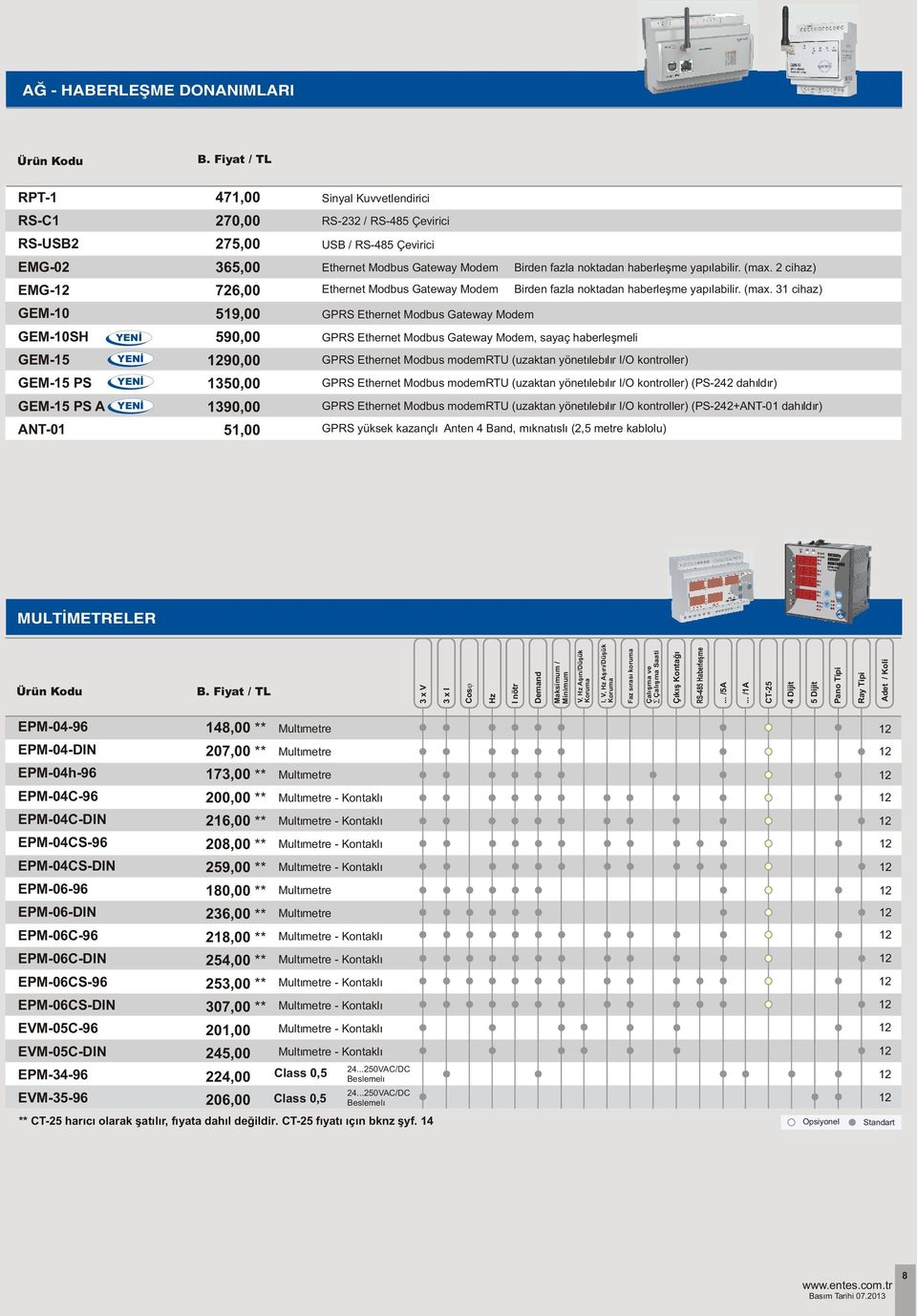 cihaz) 7,00 Ethernet Modbus  3 cihaz) 9,00 GPRS Ethernet Modbus Gateway Modem 90,00 GPRS Ethernet Modbus Gateway Modem, sayaç haberleþmeli 90,00 GPRS Ethernet Modbus modemrtu (uzaktan yönetilebilir