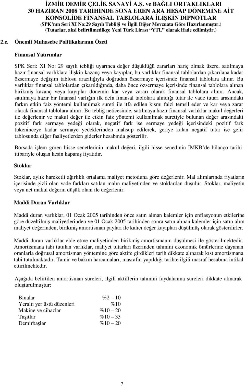 Bu varlıklar finansal tablolardan çıkarıldıında, daha önce özsermaye içerisinde finansal tablolara alınan birikmi kazanç veya kayıplar dönemin kar veya zararı olarak finansal tablolara alınır.