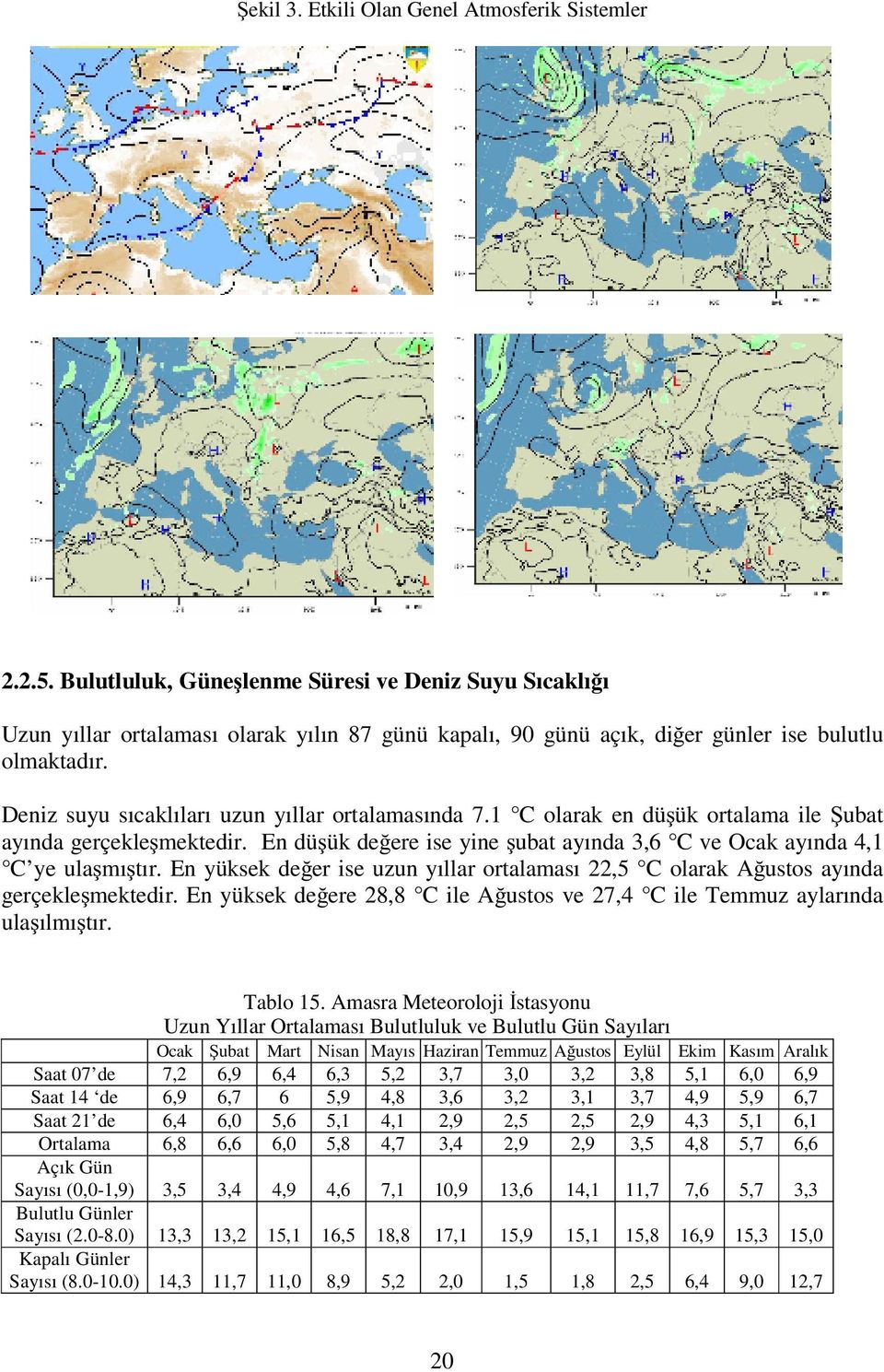 Deniz suyu sıcaklıları uzun yıllar ortalamasında 7.1 C olarak en dü ük ortalama ile ubat ayında gerçekle mektedir. En dü ük de ere ise yine ubat ayında 3,6 C ve Ocak ayında 4,1 C ye ula mı tır.