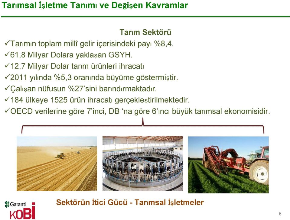 12,7 Milyar Dolar tarım ürünleri ihracatı 2011 yılında %5,3 oranında büyüme göstermiştir.