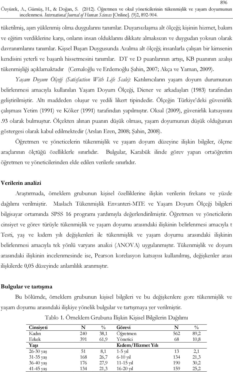 Kişsel Başarı Duygusunda Azalma alt ölçeği; insanlarla çalışan bir kimsenin kendisini yeterli ve başarılı hissetmesini tanımlar.