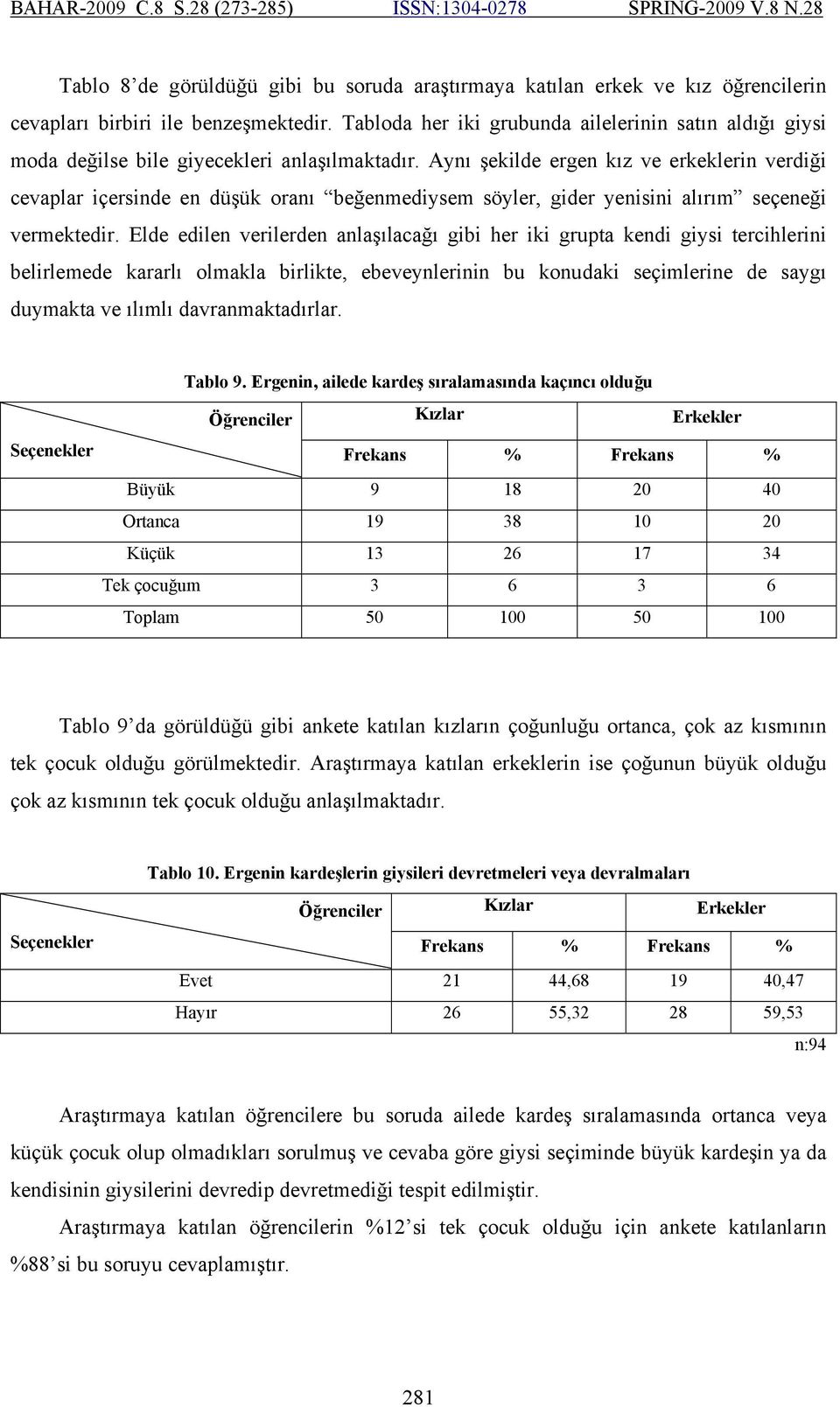 Aynı şekilde ergen kız ve erkeklerin verdiği cevaplar içersinde en düşük oranı beğenmediysem söyler, gider yenisini alırım seçeneği vermektedir.