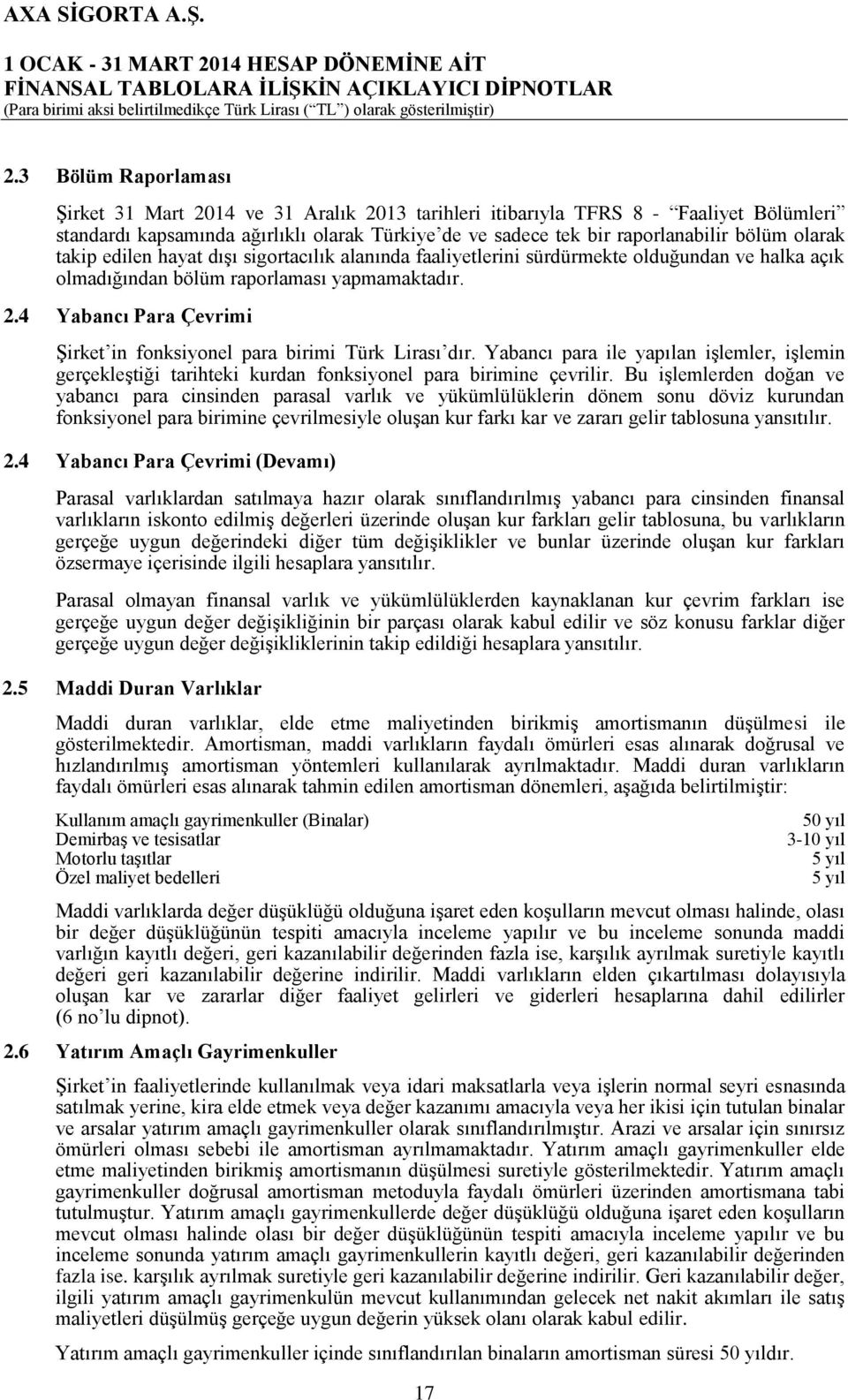 4 Yabancı Para Çevrimi Şirket in fonksiyonel para birimi Türk Lirası dır. Yabancı para ile yapılan işlemler, işlemin gerçekleştiği tarihteki kurdan fonksiyonel para birimine çevrilir.