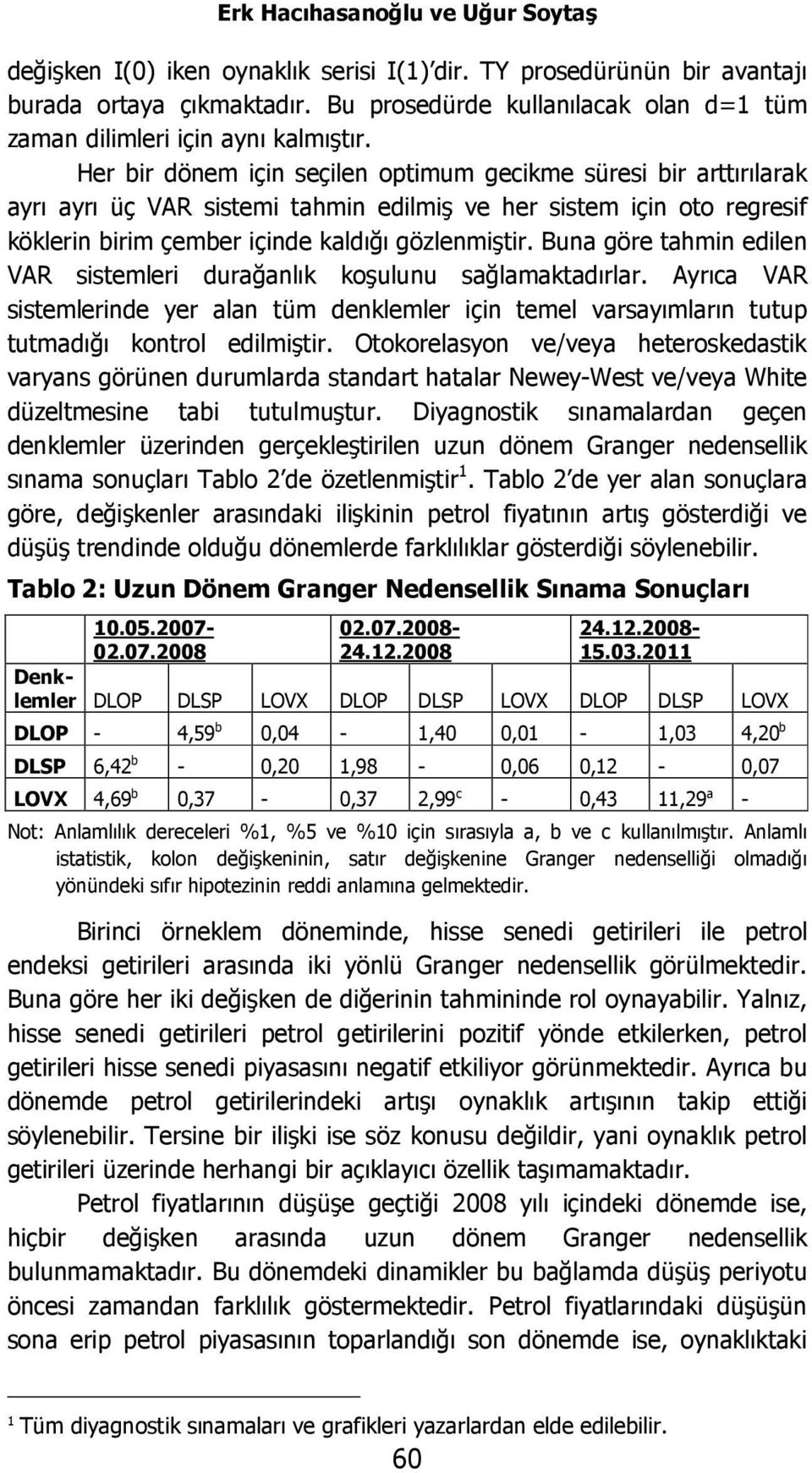 Her bir dönem için seçilen optimum gecikme süresi bir arttırılarak ayrı ayrı üç VAR sistemi tahmin edilmiş ve her sistem için oto regresif köklerin birim çember içinde kaldığı gözlenmiştir.