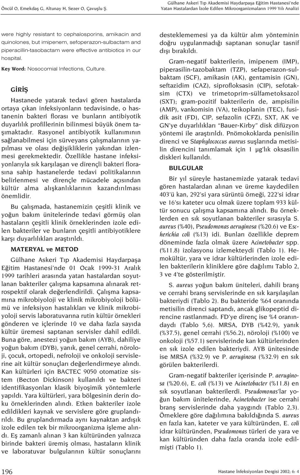 effective antibiotics in our hospital. Key Word: Nosocomial Infections, Culture.