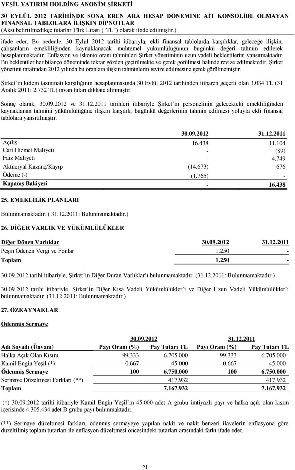 hesaplanmaktadır. Enflasyon ve iskonto oranı tahminleri Şirket yönetiminin uzun vadeli beklentilerini yansıtmaktadır.