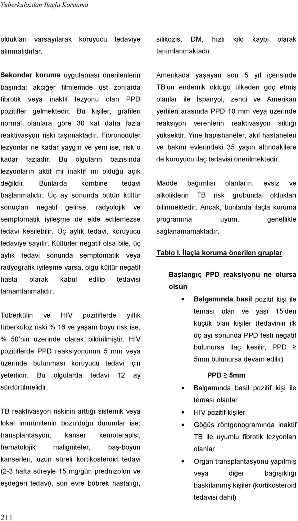 Bu kişiler, grafileri normal olanlara göre 30 kat daha fazla reaktivasyon riski taşımaktadır. Fibronodüler lezyonlar ne kadar yaygın ve yeni ise, risk o kadar fazladır.