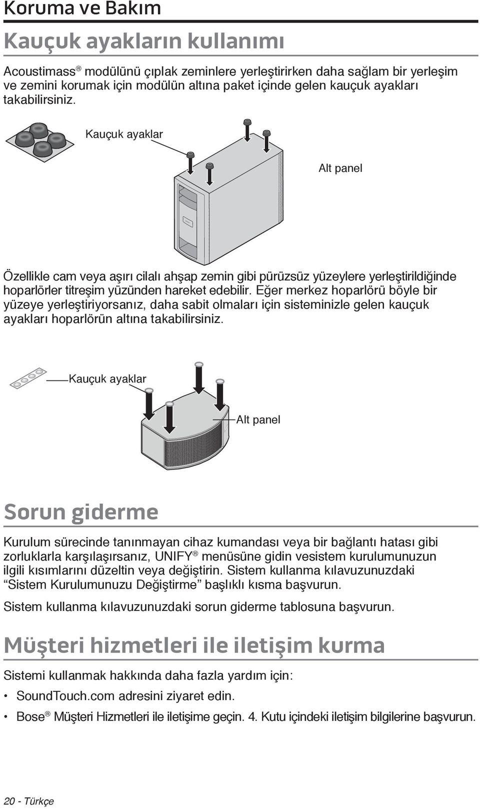 Eğer merkez hoparlörü böyle bir yüzeye yerleştiriyorsanız, daha sabit olmaları için sisteminizle gelen kauçuk ayakları hoparlörün altına takabilirsiniz.