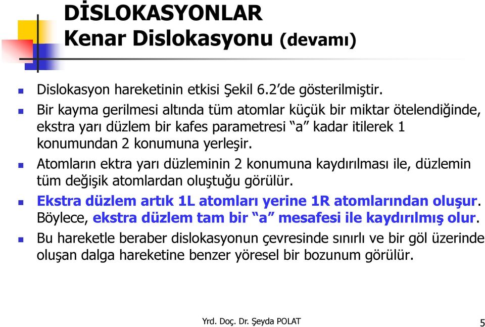 yerleşir. Atomların ektra yarı düzleminin 2 konumuna kaydırılması ile, düzlemin tüm değişik atomlardan oluştuğu görülür.