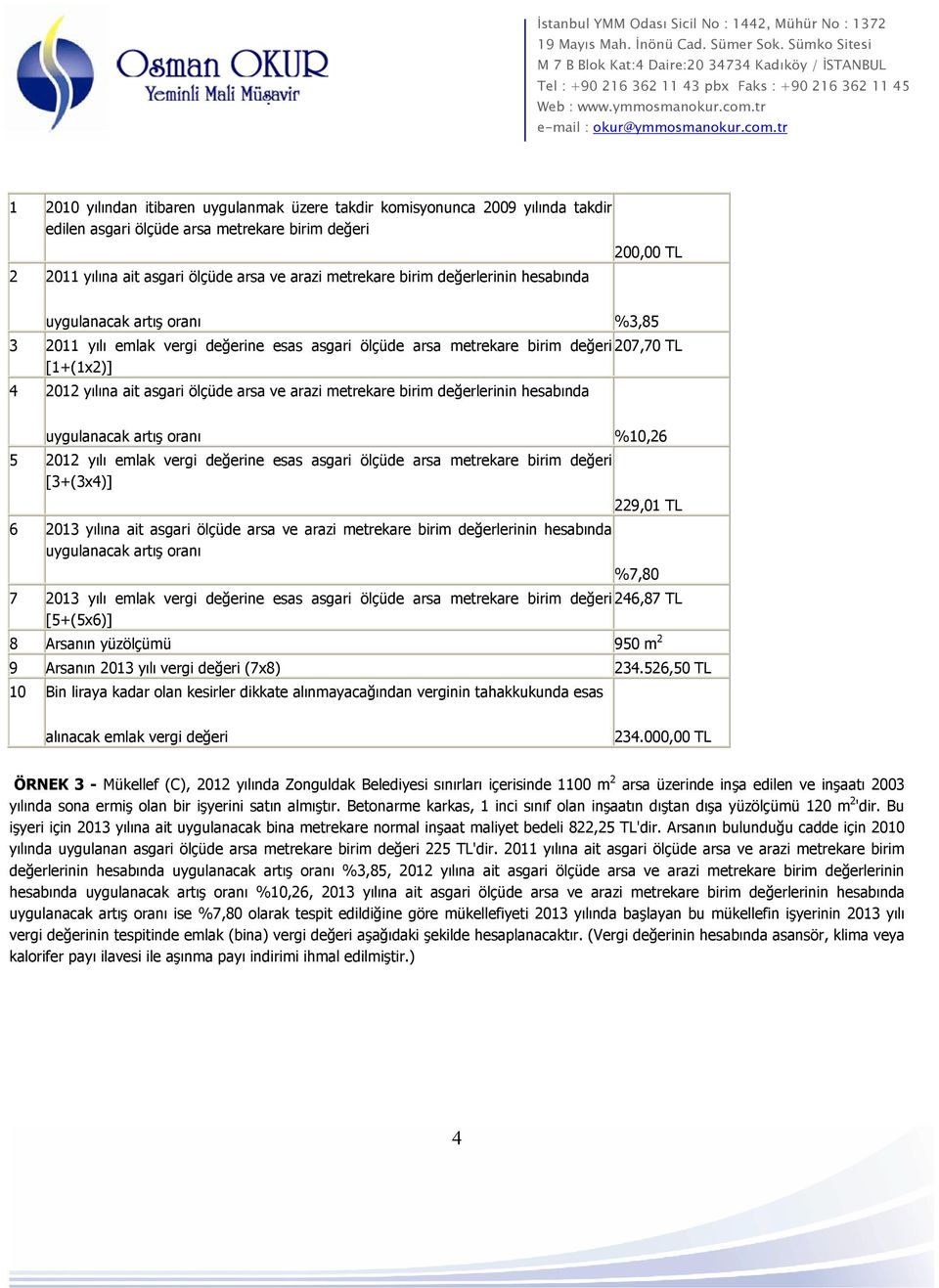 arazi metrekare birim değerlerinin hesabında uygulanacak artış oranı %10,26 5 2012 yılı emlak vergi değerine esas asgari ölçüde arsa metrekare birim değeri [3+(3x4)] 229,01 TL 6 2013 yılına ait
