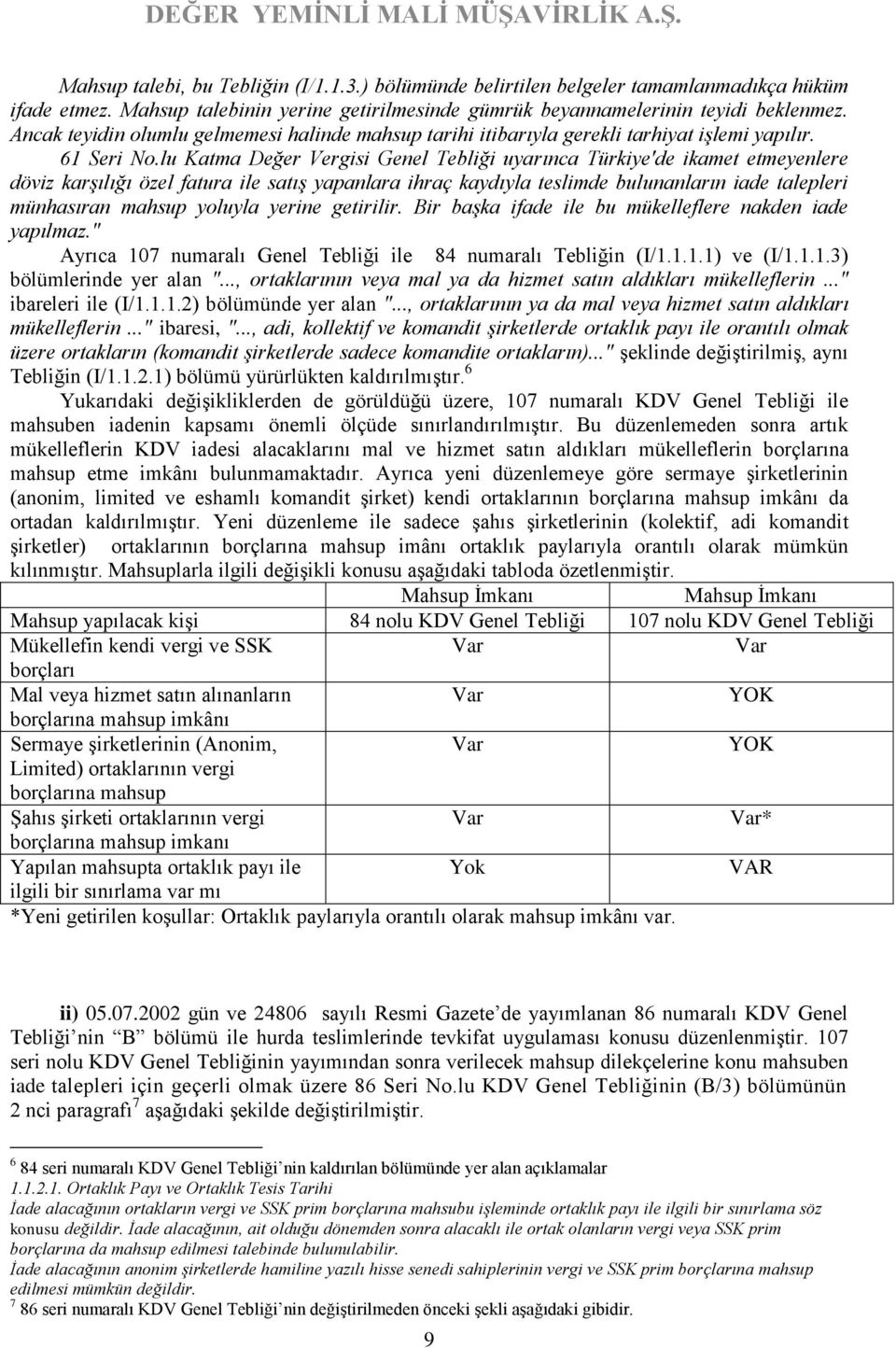 lu Katma Değer Vergisi Genel Tebliği uyarınca Türkiye'de ikamet etmeyenlere döviz karşılığı özel fatura ile satış yapanlara ihraç kaydıyla teslimde bulunanların iade talepleri münhasıran mahsup